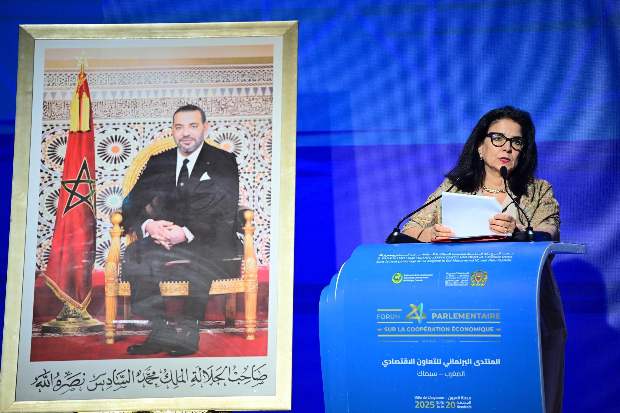 Madame la Ministre a pris part, le 20 juin 2025 à Laâyoune, aux travaux du Forum parlementaire sur la coopération économique entre le Maroc et le Parlement de la Communauté économique et monétaire de l’Afrique centrale (CEMAC).