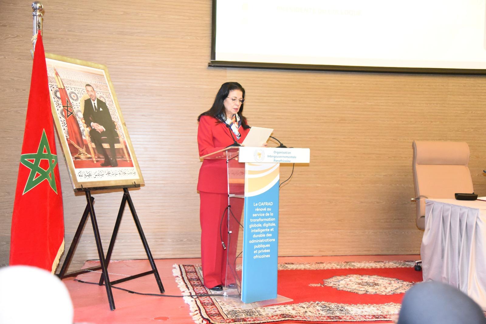Madame la Ministre Amal EL FALLAH - SEGHROUCHNI préside au CAFRAD le colloque international sur « Le Maroc, laboratoire de la coopération Sud-Sud : Une Vision Royale du développement partagé et inclusif en Afrique »