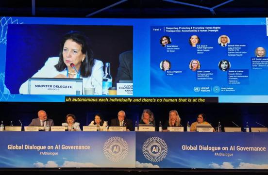 Dans le cadre du Dialogue mondial des UN sur la gouvernance de l’IA organisé à Genève, Madame la Ministre est intervenue lors du panel de très haut niveau consacré au respect, à la protection et à la promotion des droits humains à l’ère de l’IA.